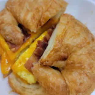 Egg, cheese, and bacon croissant