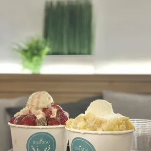 Strawberry Cheesecake Bingsu and Mango Bingsu