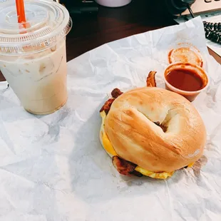 Chai Tea and a breakfast bagel