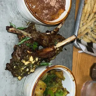 Garlic&amp; Herb Lamb Chops, broccoli and sweet potato praline casserole