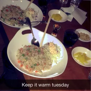 Beef fried rice and shrimp fried rice