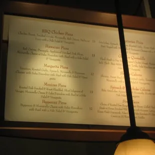 the menu of the restaurant