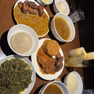 various dishes of food on a table