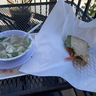 Chicken wonton soup and 1/2 turkey sandwich.