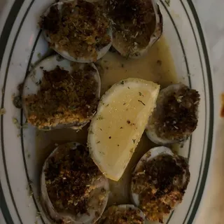 baked clams, garlic butter, lemon