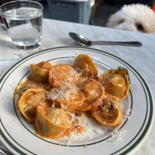 Home Made Beef Tortellini, Vodka Sauce and Basil