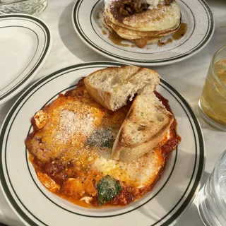 Pomodoro Baked Eggs, Fresh Mozzarella, Ciabatta