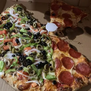 Large 16&quot; veggie one side, pepperoni other side, delivered hot!