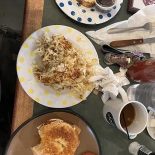French toasts, hash browns, salmon bagel