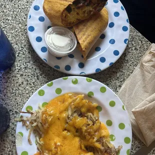 Breakfast burrito and hash browns