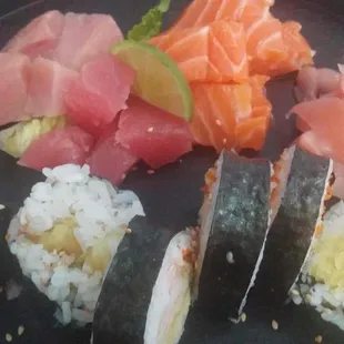Lunch Sashimi set with side order of dempura roll.  Was expected more than 6 cuts, consider it was almost $8.