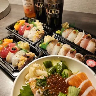 sashimi, sushi and sashimi, sushi, food