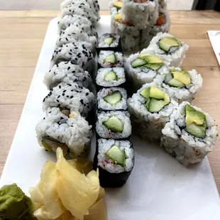 Yellowtail roll, Salmon &amp; Avocado Roll, Cucumber &amp; Avocado Rolls- good, but should not take 30 minutes when we were the only people there