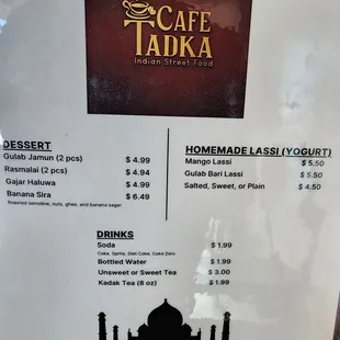 Dessert &amp; Drinks Menu