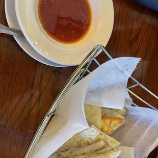 Warm Pita Bread with sun dried tomato sauce