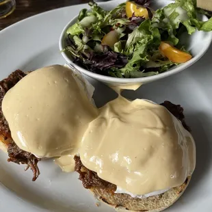 Barbacoa benedict with greens