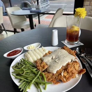 Chicken Fried Steak, whipped potatoes and French style green beans (ALL so DELICIOUS!!)