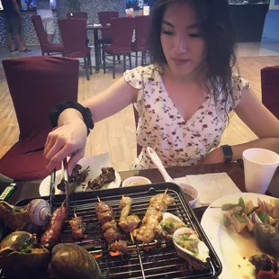 Grilled meat and seafood and fruits!!