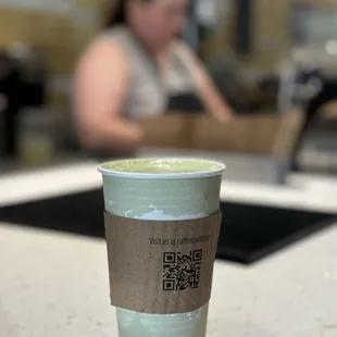 Hot matcha latte: $6 before tip - they charge extra if you need a disposable cup.