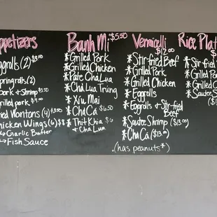 menus on a blackboard
