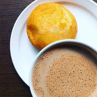 Typical Colombian Breakfast. Hot chocolate + Almojabana