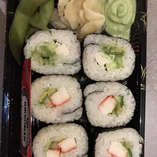 a tray of sushi