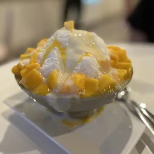 a bowl of mango ice cream