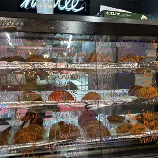 a display case of pastries