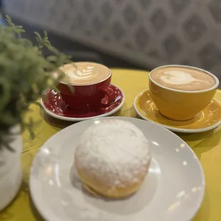 Latte, cappuccino, pastry