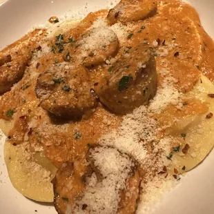 Lobster ravioli with a shrimp and scallops