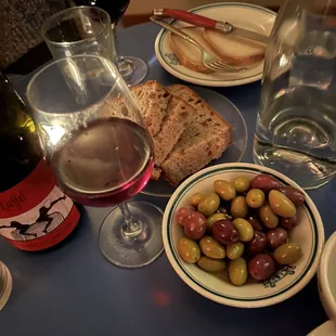 Wine, olives, cheese