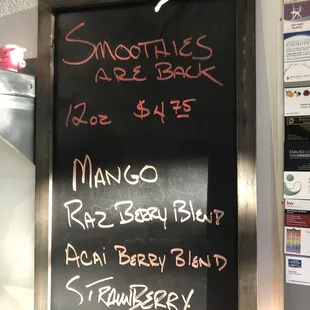 Smoothies menu