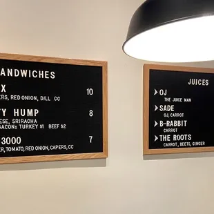menus on the wall of the restaurant