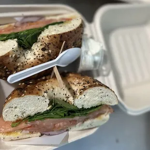 a sandwich in a styrofoam container