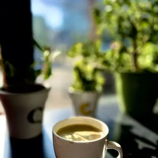 Matcha honey latte with shot of expresso