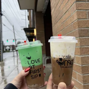 Pandan and caramel popcorn coffee