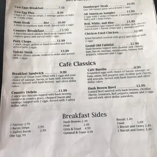 Breakfast menu