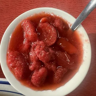 This is what I was served when I paid an extra $1 for strawberries to add into of my French toast