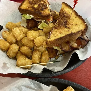 Huge BLT with tater tots
