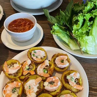 (Top) Bun bo hue, (Bottom) Banh khot with coconut cream