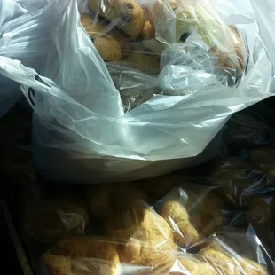 30 croissants for 3 bucks and 12 chocolate croissants for 3 bucks!  They charge 2.50 each at Starbucks!