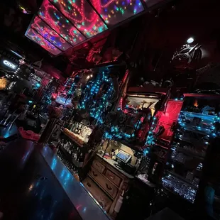 colorful lights on the ceiling