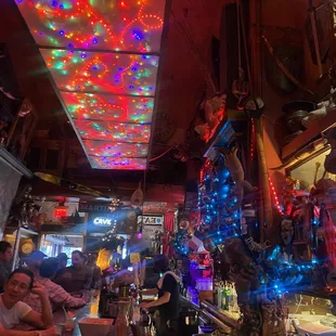 christmas lights on the ceiling