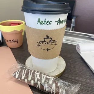 Aztec Mocha with Almond Milk plus a free sweet treat!