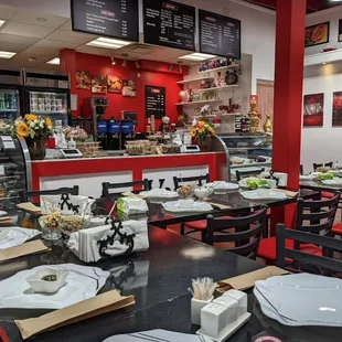 tables and chairs in a restaurant