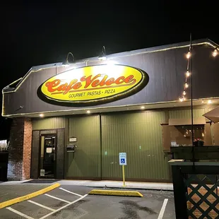 exterior of restaurant at night