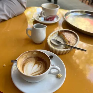 Macchiatone, crème brûlée and americano with half and half in the back