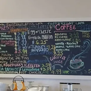 a menu on the wall