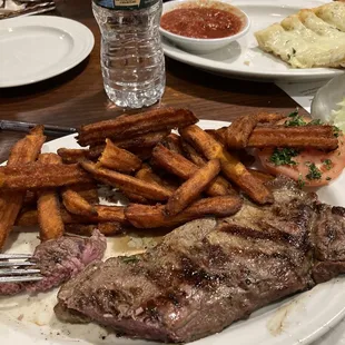 Sirloin strip steak with sweet potato fries