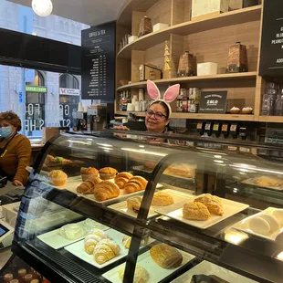 Manager, Veronica at register and pastry counter
